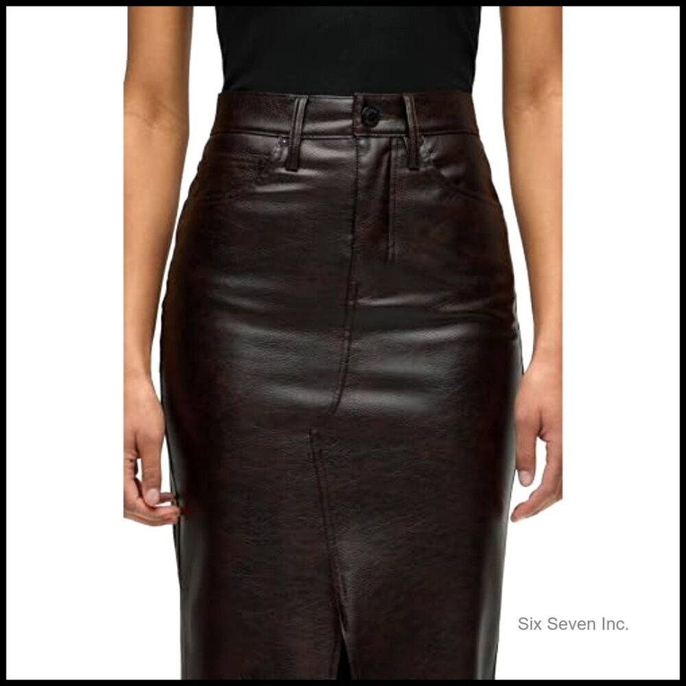 Reconstructed Midi Skirt in Vegan Leather with Front Slit - Picture 4 of 7